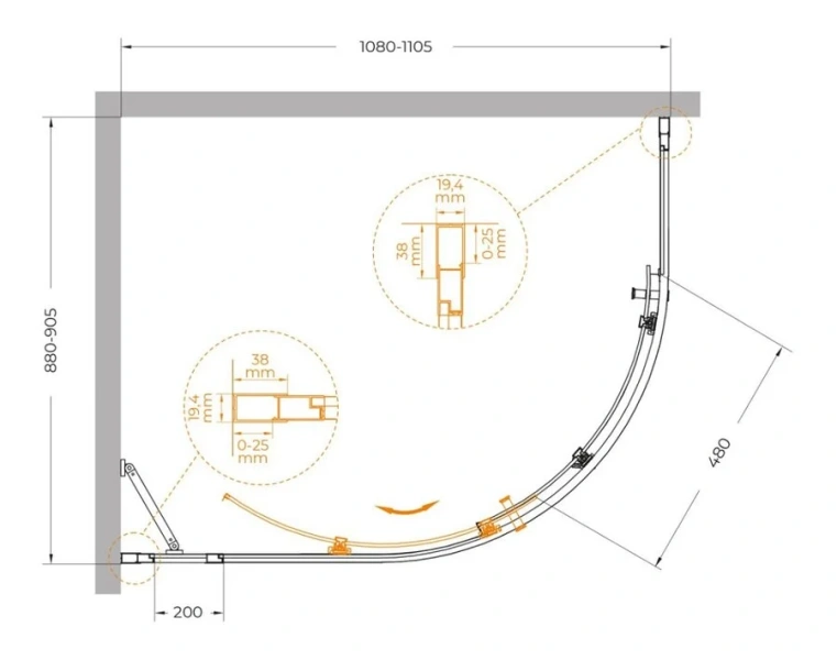 Душевой уголок Cezares Molveno 110х90 см прозрачное стекло профиль оружейная сталь - фото 2
