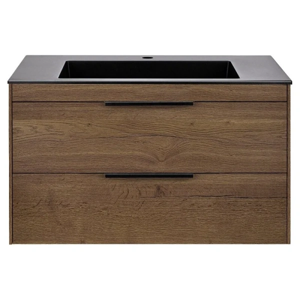 Тумба под раковину подвесная Vincea Chiara 2D 80 см дуб табак, моноблок - фото 5