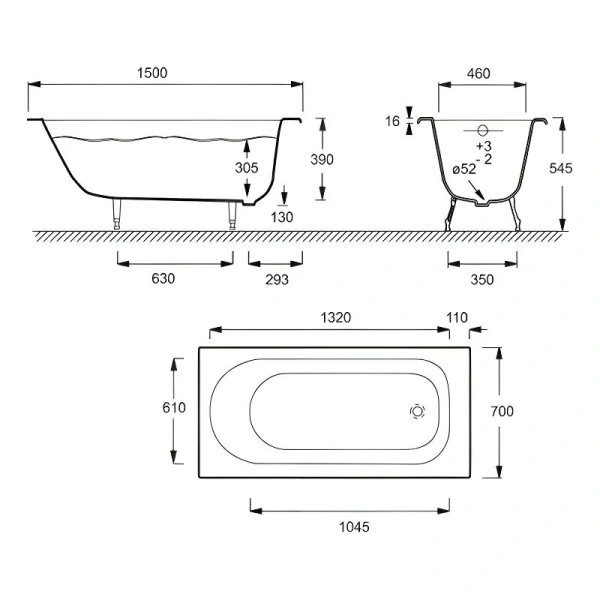 Ванна чугунная Jacob Delafon Soissons 150х70 см белая - фото 2