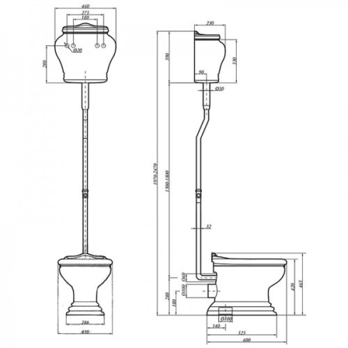 Унитаз напольный с высоким бачком Migliore Milady 2084 без декора - фото 3