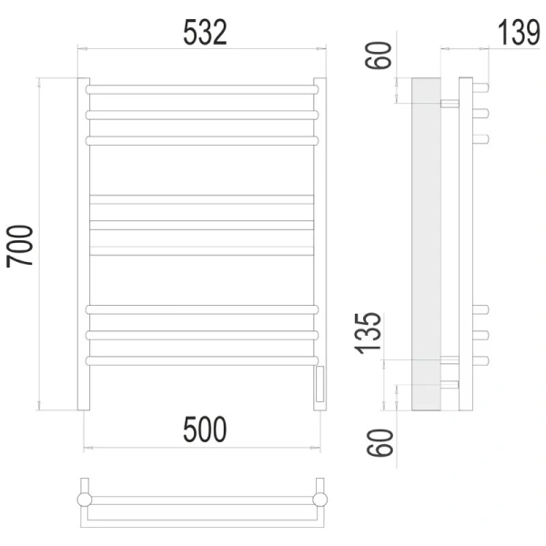 Полотенцесушитель электрический Terminus Прато П9 500x700 хром - фото 2