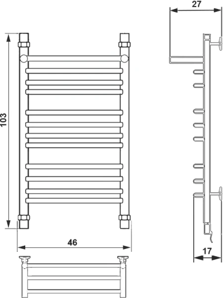 Полотенцесушитель водяной Ника Quadro 100x40 см хром - фото 2
