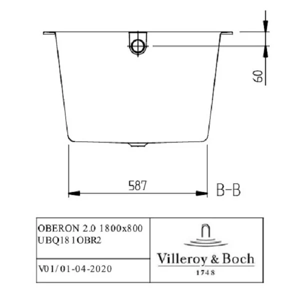Ванна квариловая Villeroy&Boch Oberon 2.0 UBQ181OBR2DV-01, 180 x 80 см, альпийский белый, приставные, встраиваемые - фото 7