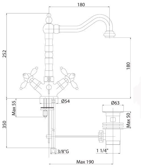 Смеситель для раковины Cezares Nostalgia-LS2 с донным клапаном - фото 3