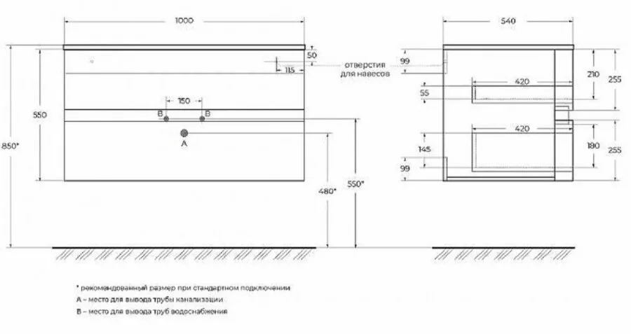 Тумба под раковину подвесная Cezares Elettra 100 см bianco opaco, в наличии - фото 2