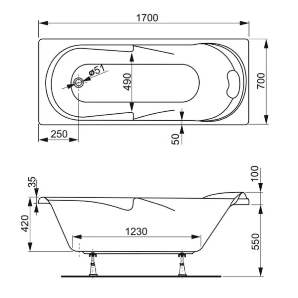 Ванна акриловая Vagnerplast Minerva 170×70 см белая - фото 2