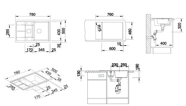 Мойка для кухни Blanco Metra 6 S Compact 78 см антрацит, черные - фото 5