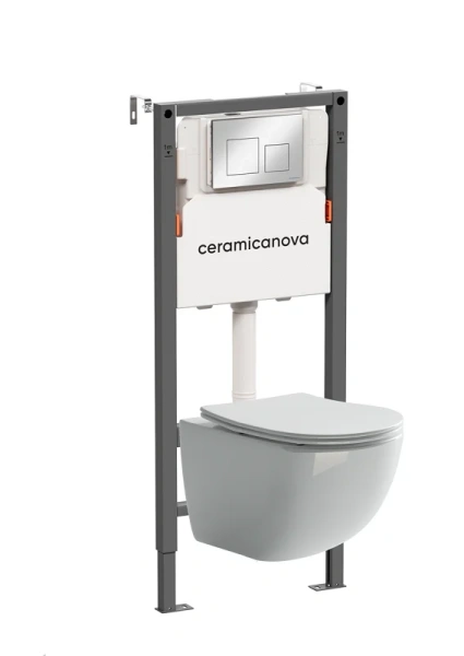 Унитаз с инсталляцией Ceramica Nova Forma кнопка хром - фото 1