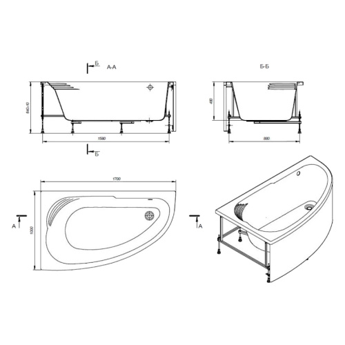 Ванна акриловая Roca Merida ZRU930299 170х100 см асимметричная - фото 4