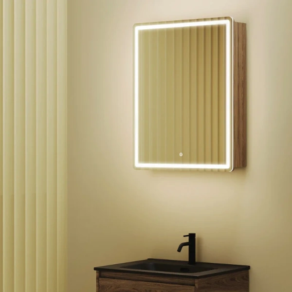 Зеркальный шкаф с подсветкой Sancos Mirror 60 см дуб чарльстон, светло-коричневые - фото 6