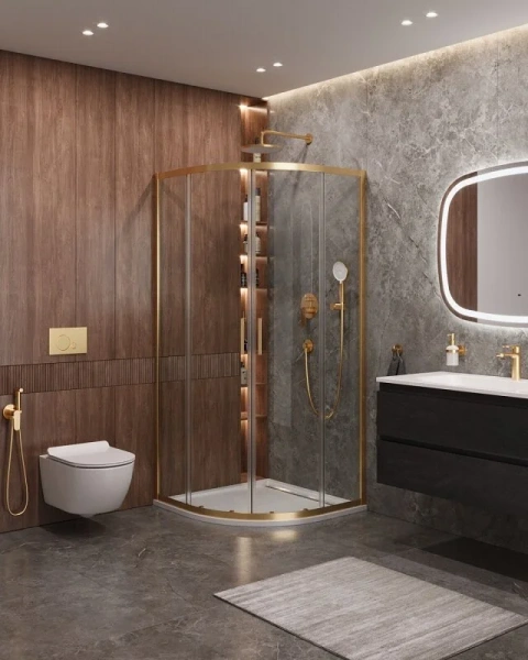 Душевой уголок Cezares Molveno 90х90 см стекло прозрачное профиль золото, современные, hi-tech - фото 3