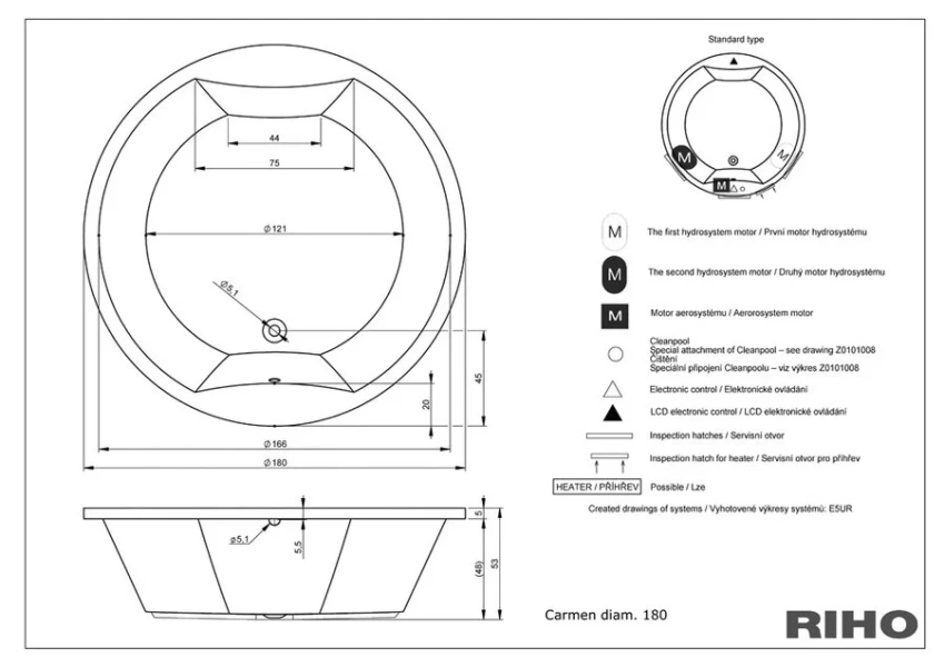Ванна гидромассажная Riho Thermae Line Carmen 180 х 180 см (BZ29) - фото 2