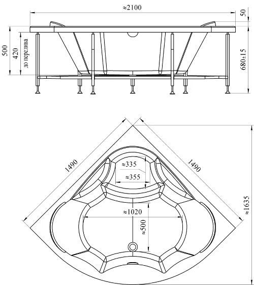 Акриловая ванна Радомир Сандра 2-01-0-0-1-221, 149 х 149 см, с каркасом, белая - фото 2