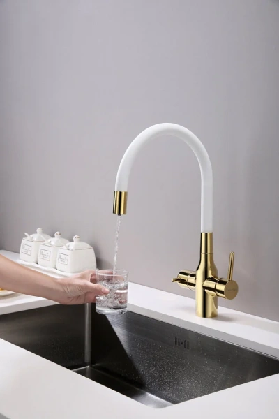 Смеситель для кухни Paulmark Salix золото/белый, с 1 монтажным отверстием - фото 9