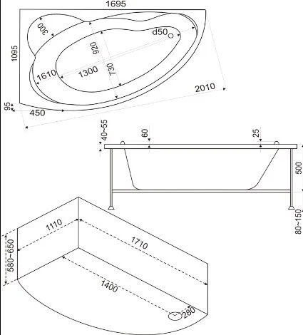 Ванна акриловая BAS Лагуна 170х110 см правая - фото 2