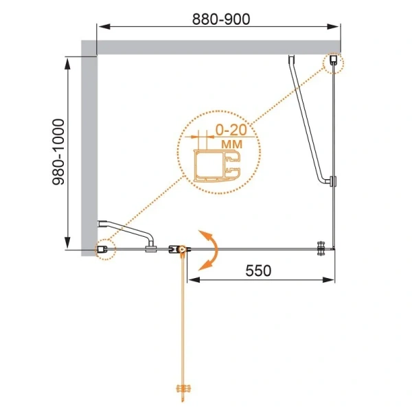 Душевой уголок Cezares Elena 90x100 см прозрачное стекло, прямоугольные - фото 2