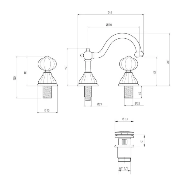 Смеситель для раковины Migliore Olivia на 3 отверстия - фото 3