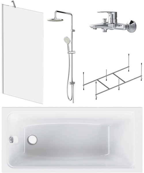 Ванна акриловая AM.PM Gem W90ASET-150D8 150х70 см с каркасом, шторкой, душевой стойкой и смесителем - фото 1