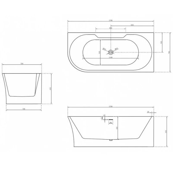Акриловая ванна Abber 170х78 см правосторонняя, 170x80 см - фото 4