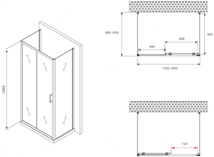 Душевой уголок Abber Schwarzer Diamant 180х100 см пристенный - фото 3