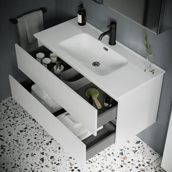 Тумба с раковиной подвесная Sancos Urban UR60W 60 см с ящиками, моноблок - фото 5