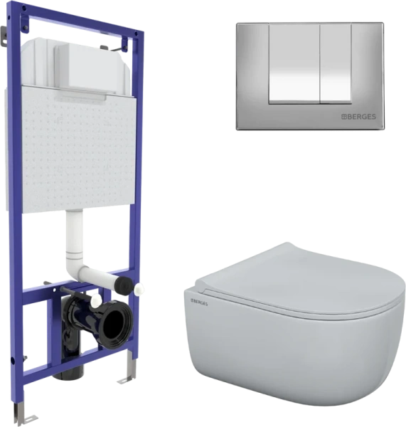 Унитаз с инсталляцией BERGES Ego кнопка хром глянец - фото 1