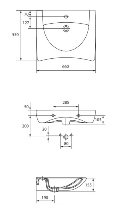 Раковина Cersanit Etiuda 65 см прямоугольная - фото 2