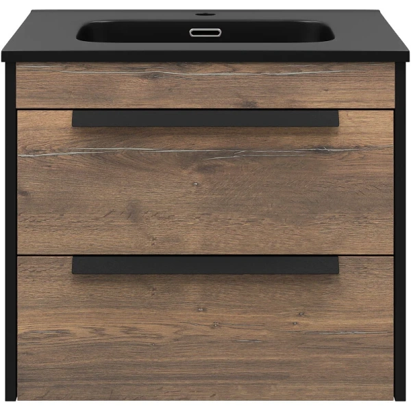 Тумба под раковину подвесная Brevita Monsour 60 см дуб галифакс олово/черный кварц - фото 3