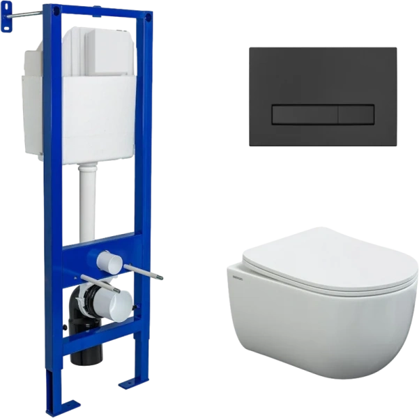 Унитаз с инсталляцией BERGES Atom Line кнопка черная SoftTouch - фото 1