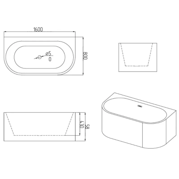 Ванна акриловая Grossman Cristal GR-16073, 160 x 80 см, белая - фото 4