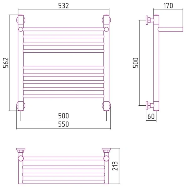 Полотенцесушитель водяной Сунержа Богема+ 50х50 см без покрытия, современные, hi-tech - фото 2