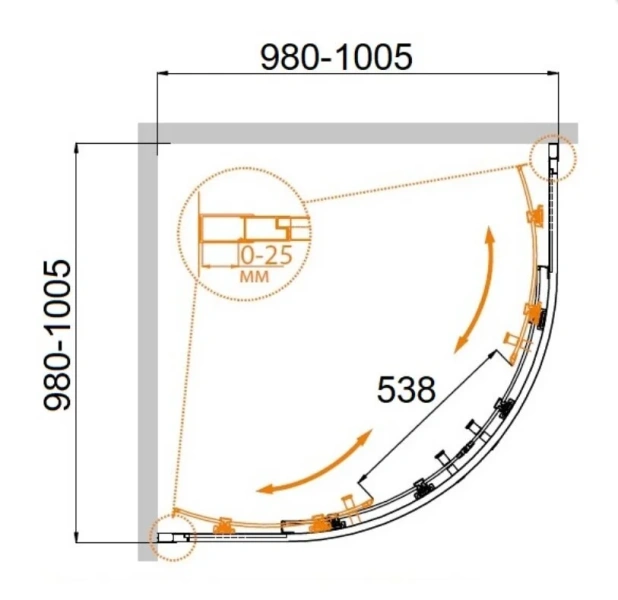 Душевой уголок Cezares Molveno 100х100 см рифленое стекло, полукруглые, четверть круга - фото 2