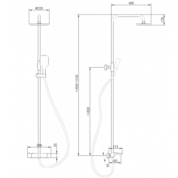 Душевая стойка Abber Thermostat черная матовая - фото 2