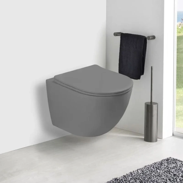 Унитаз подвесной Vincea Globo серый матовый, круглой формы - фото 9