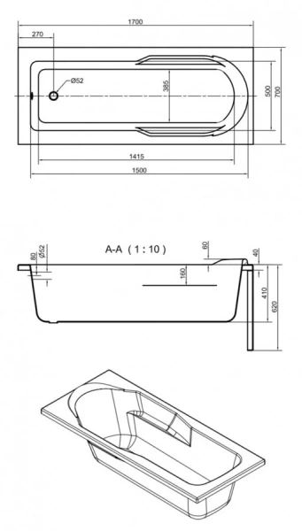 Ванна акриловая Cersanit Santana 63325 170 x 70 см, прямоугольная, белая - фото 2