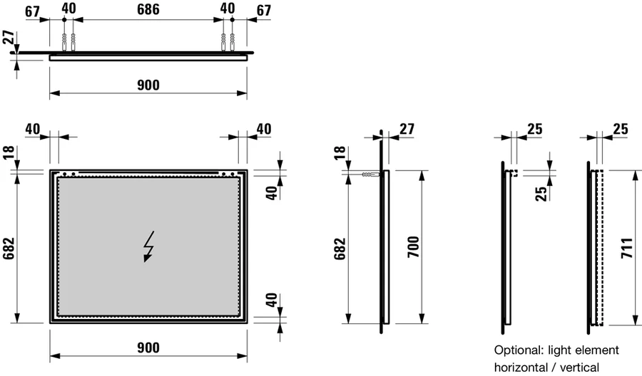 Подсветка для зеркала Laufen Frame 25 матовый хром index_1 - фото 3