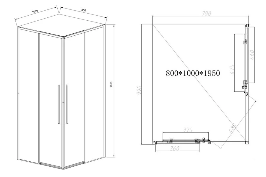 Душевой уголок Vincea Slim-N 100х80 см профиль черный стекло тонированное - фото 2
