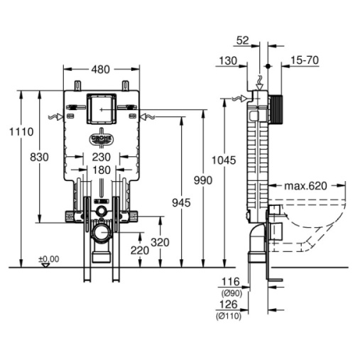 Инсталляция для подвесного унитаза Grohe Uniset 38642001 - фото 2