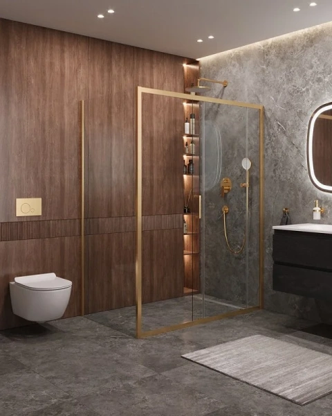 Душевой уголок Cezares Molveno 160x90 см стекло прозрачное профиль золото, современные, hi-tech - фото 3