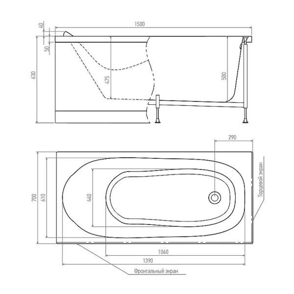Акриловая ванна Timo KILO1570, 150 х 70 см, цвет белый - фото 2