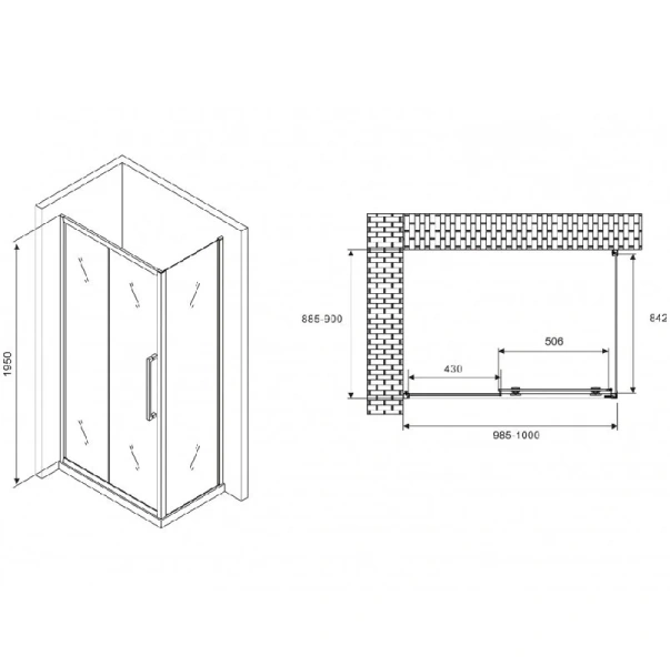 Душевой уголок Abber Schwarzer Diamant 100x90 см профиль хром, прямоугольные - фото 2