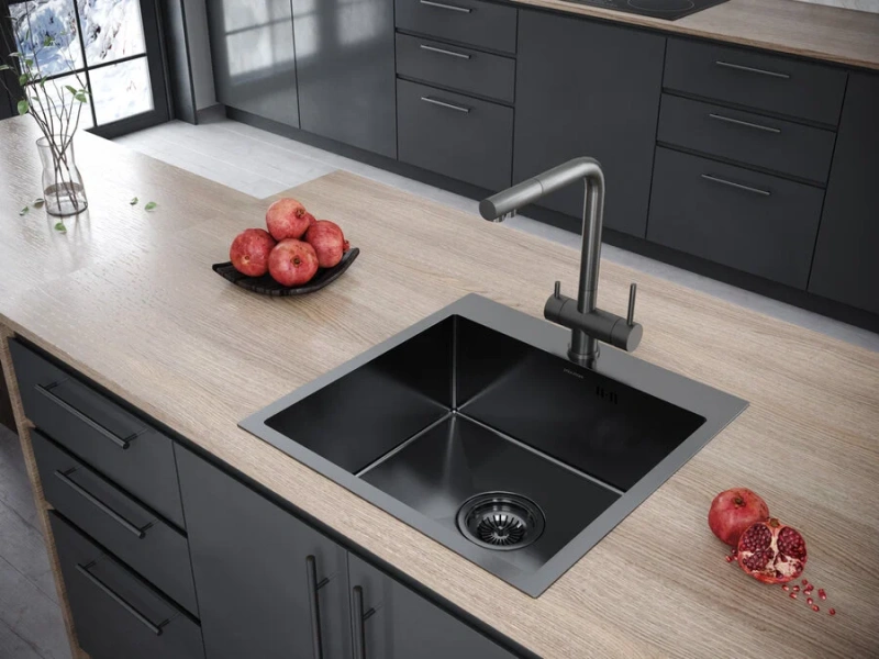 Мойка для кухни Paulmark Brim 59 вороненая сталь, прямоугольной формы - фото 4