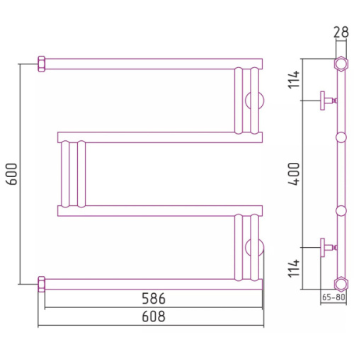 Полотенцесушитель водяной Сунержа High-Tech model M 60x60 см другие цветовые решения - фото 3