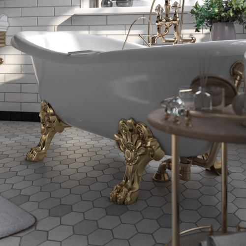 Ванна из искусственного камня Migliore Bella 170х80 см фурнитура золото - фото 3