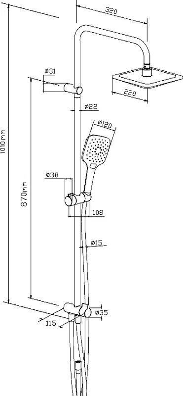 Душевая стойка Damixa Origin Evo с верхним и ручным душем, черная, нет в наличии - фото 8
