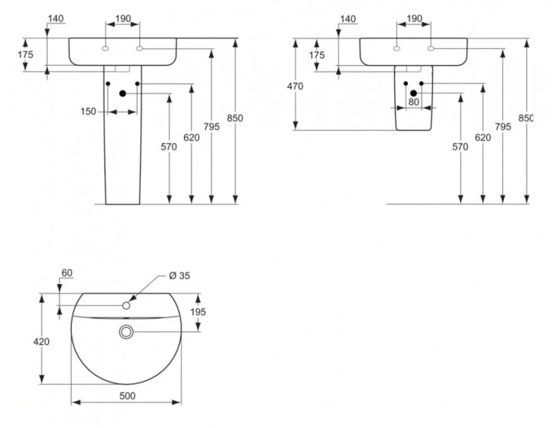 Раковина Ideal Standard Connect 50 см белая, современные, hi-tech - фото 2