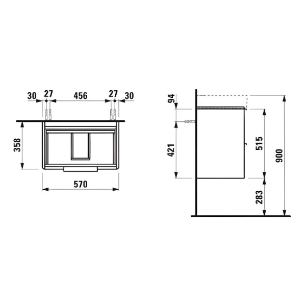 Тумба под раковину подвесная Laufen Base 57 см цвет белый матовый, в наличии - фото 2