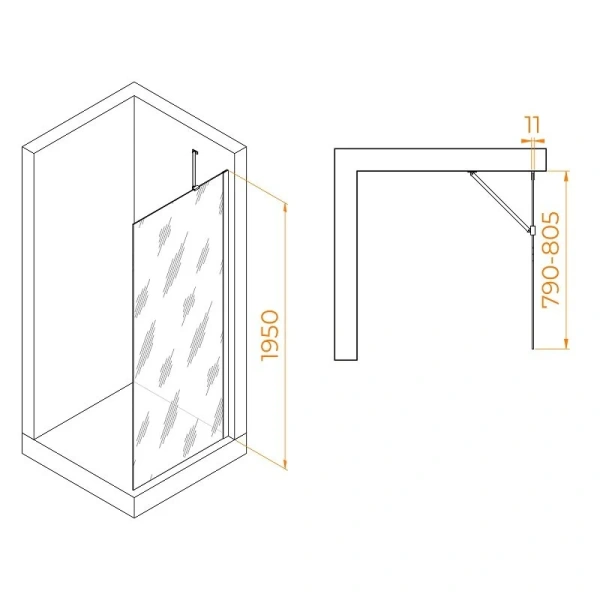 Душевая перегородка RGW Walk In WA-102B 80 см профиль черный стекло серое, современные, hi-tech - фото 2