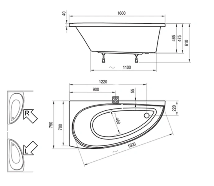 Ванна, цвет белый, левый вариант Ravak Inspiration Avocado-160 L, недорогие, глубокие index_1 - фото 8
