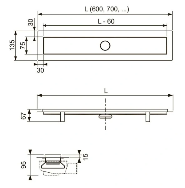Душевой лоток Tece TECElinus 60 см хром матовый - фото 2